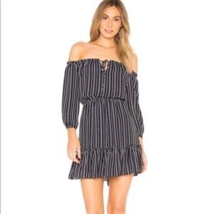 BB Dakota Navy Striped Off The Shoulder Dress